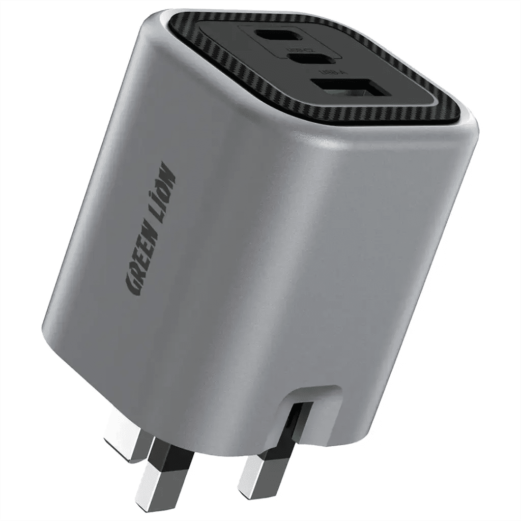 Green Lion GaN Premium 65W UK Plug Wall Charger 3-Port – Gray