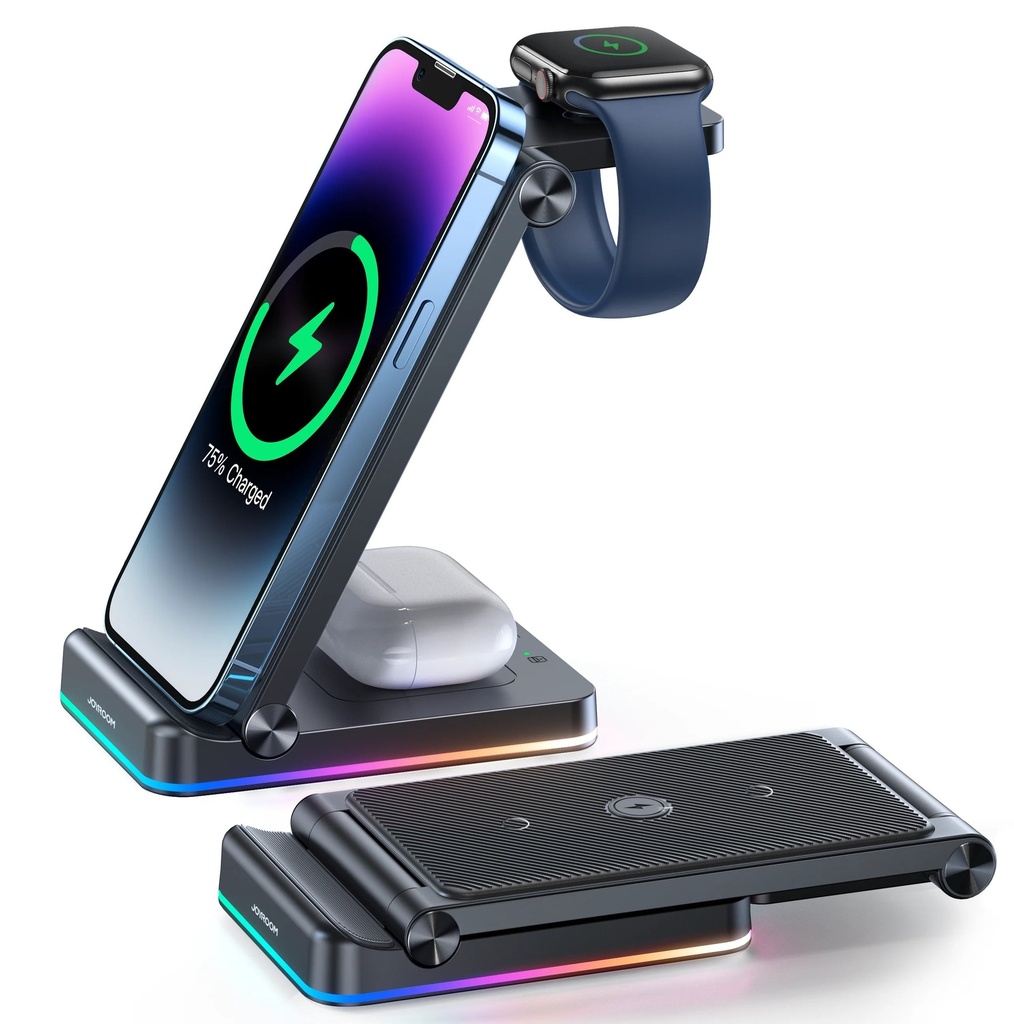 Joyroom JR-WQN01 Foldable 3-in-1 Wireless Charging Pad – Phone, Watch & AirPods