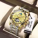 POEDAGAR Automatic Men's Watch Gold Stainless Steel Mechanical Watch 
